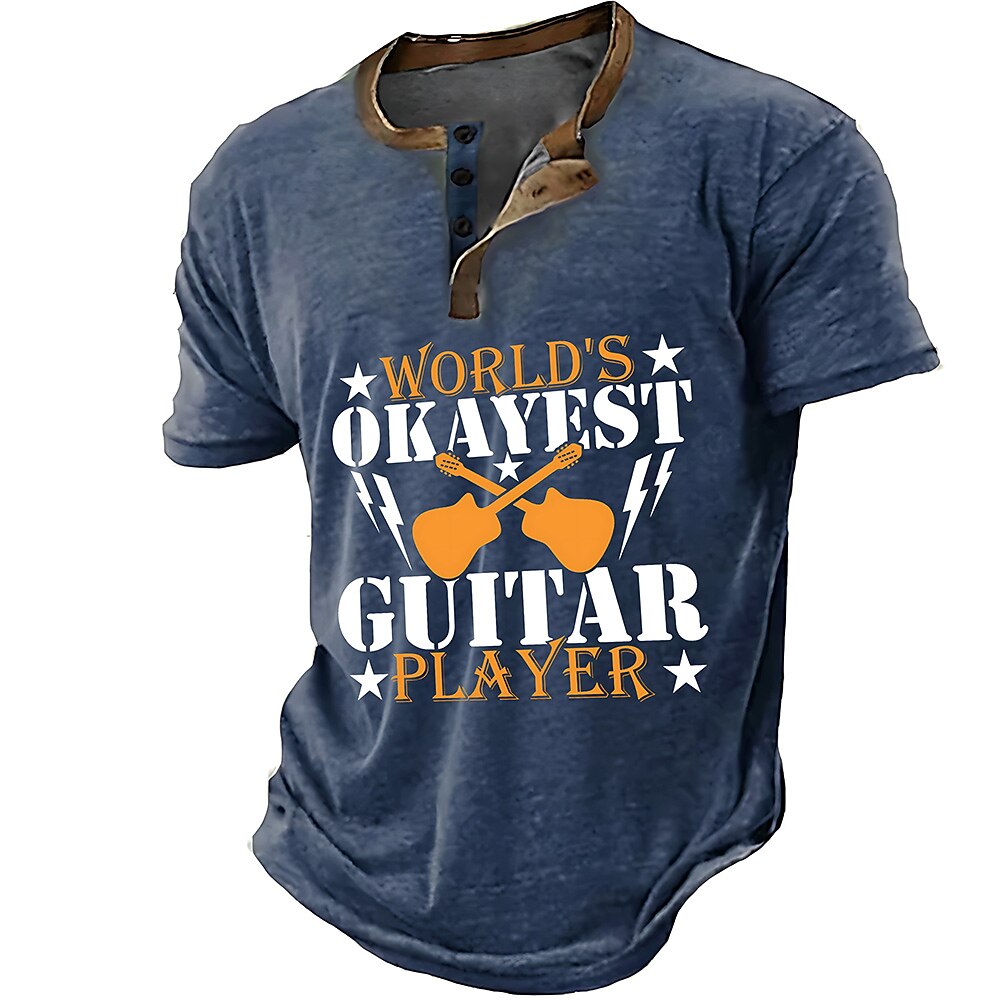 Music Festival Guitar Vintage Graphic Short Sleeve Henley Tee