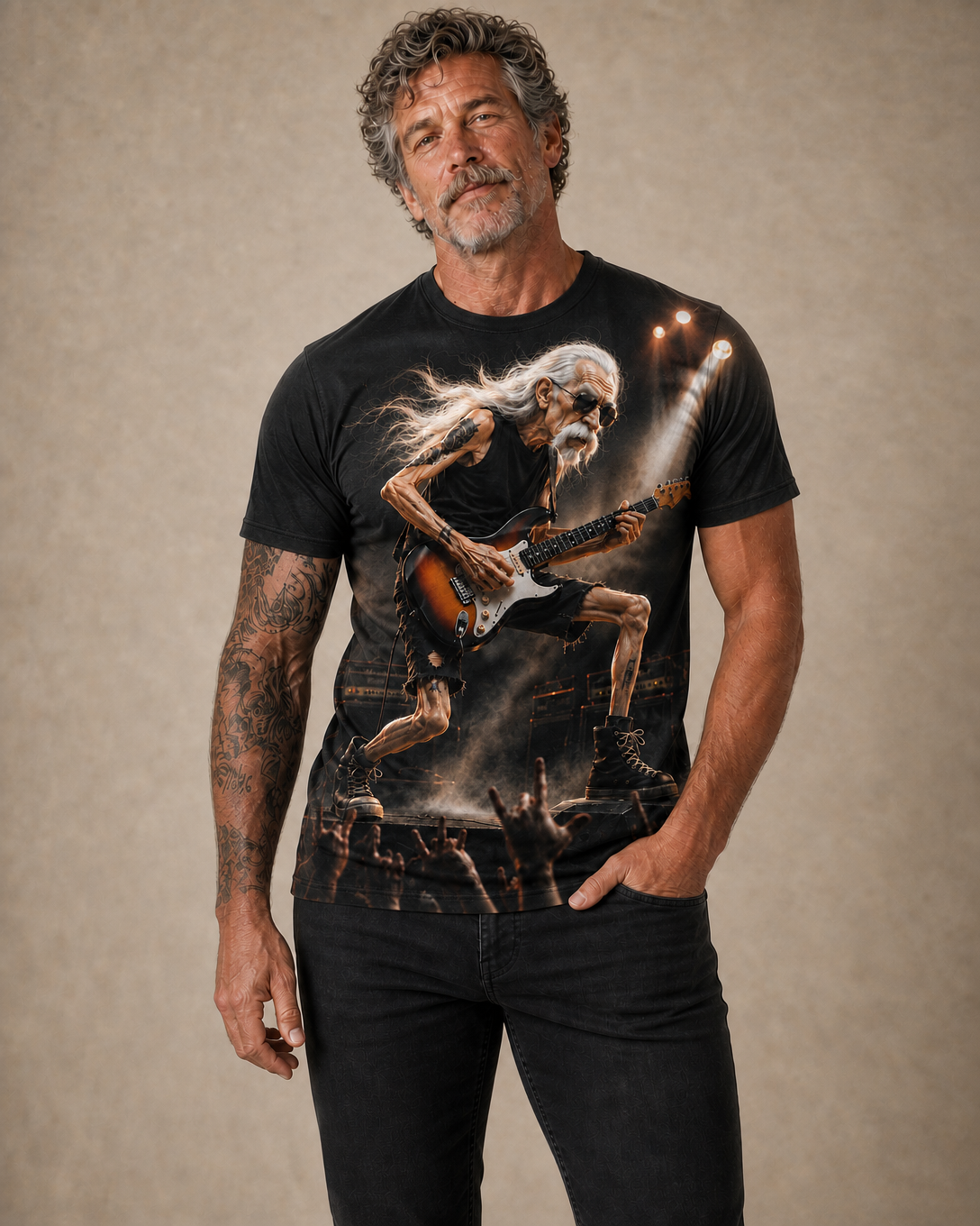 Rocking Old Man Guitar Graphic Shirt