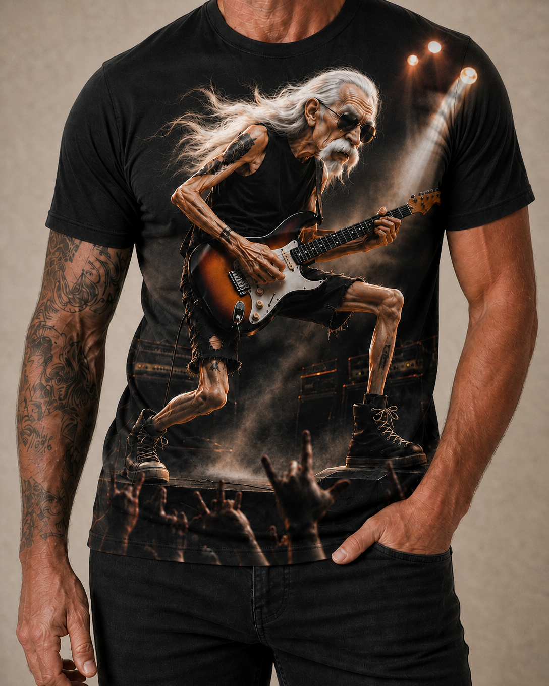 Rocking Old Man Guitar Graphic Shirt