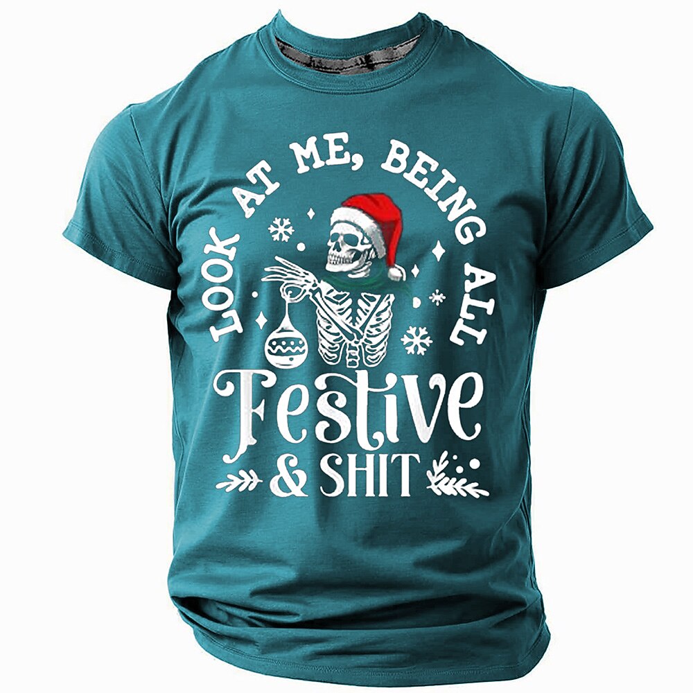 Christmas Skull Hat Funny Holiday Graphic Short Sleeve Tee