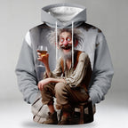 Legendary Wine Old Man Pocket 3D Print Streetwear Graphic Hoodie