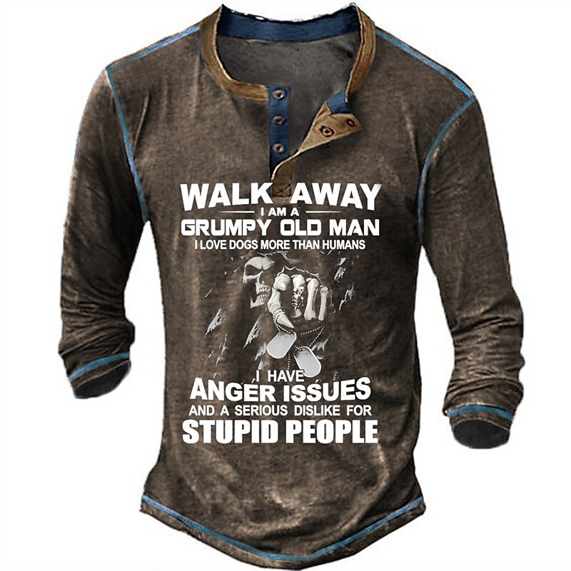 Grumpy Old Man Dog Lover Anger Issues Henley Shirt