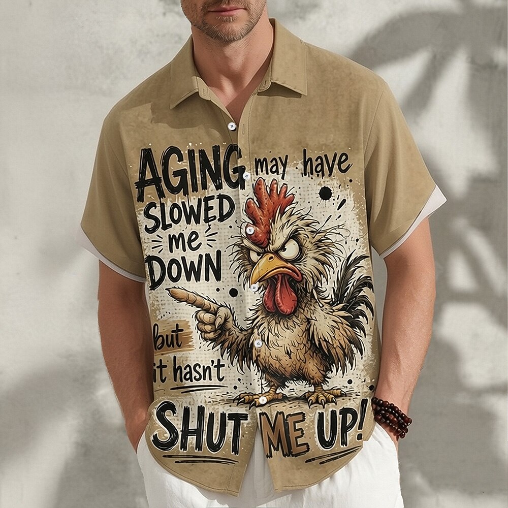 Funny Rooster Slang Cartoon Animal Graphic Short Sleeve Shirt