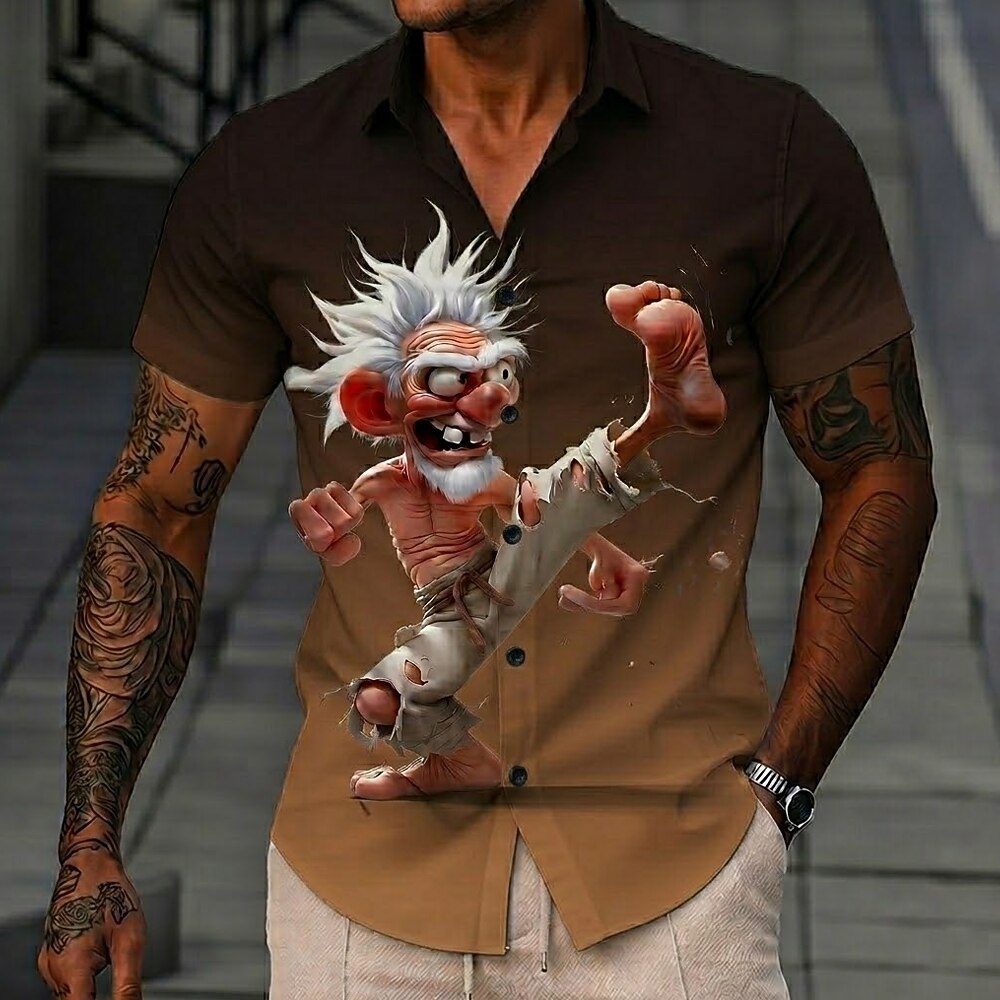 Retro Cartoon Old Man Funny Character Short Sleeve Shirt