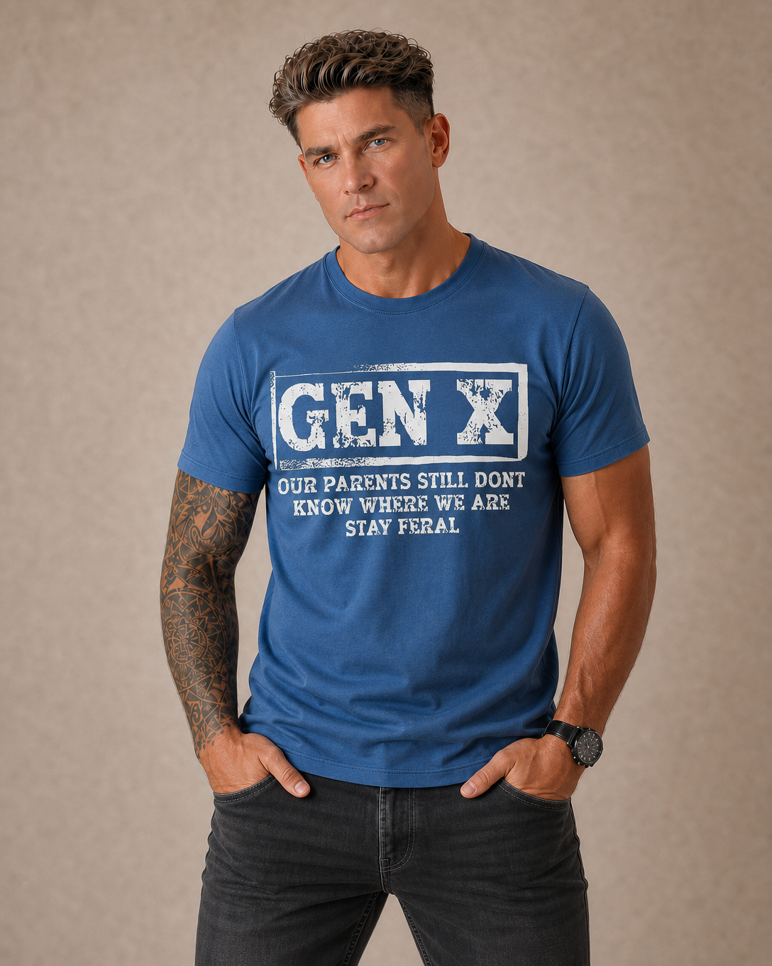 Vintage Stay Feral Gen X Humor Quote Tee
