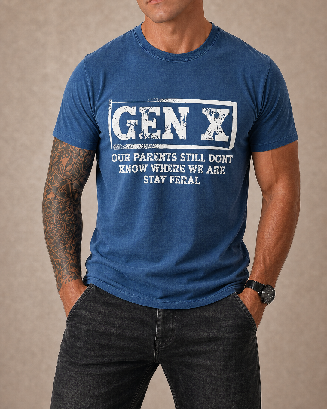Vintage Stay Feral Gen X Humor Quote Tee
