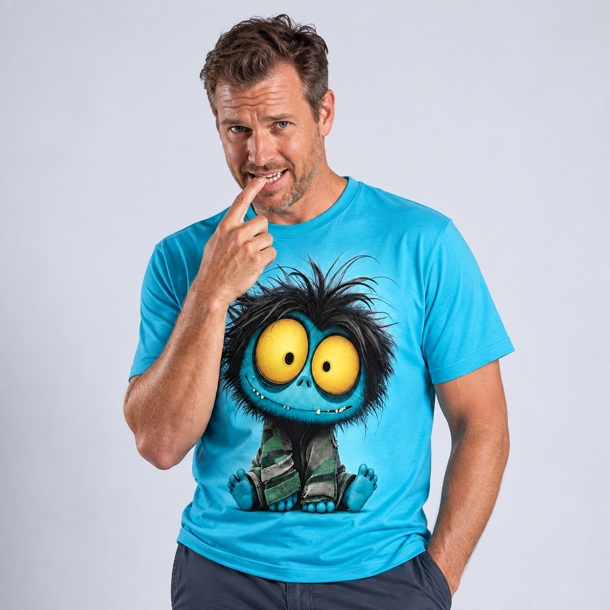 Funny Emotes Blue Purple White 3D Graphic Print Tee
