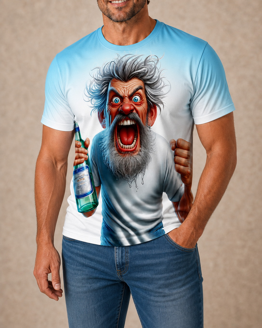 Grumpy Ombre Old Man Beer Funny 3D Graphic Tee