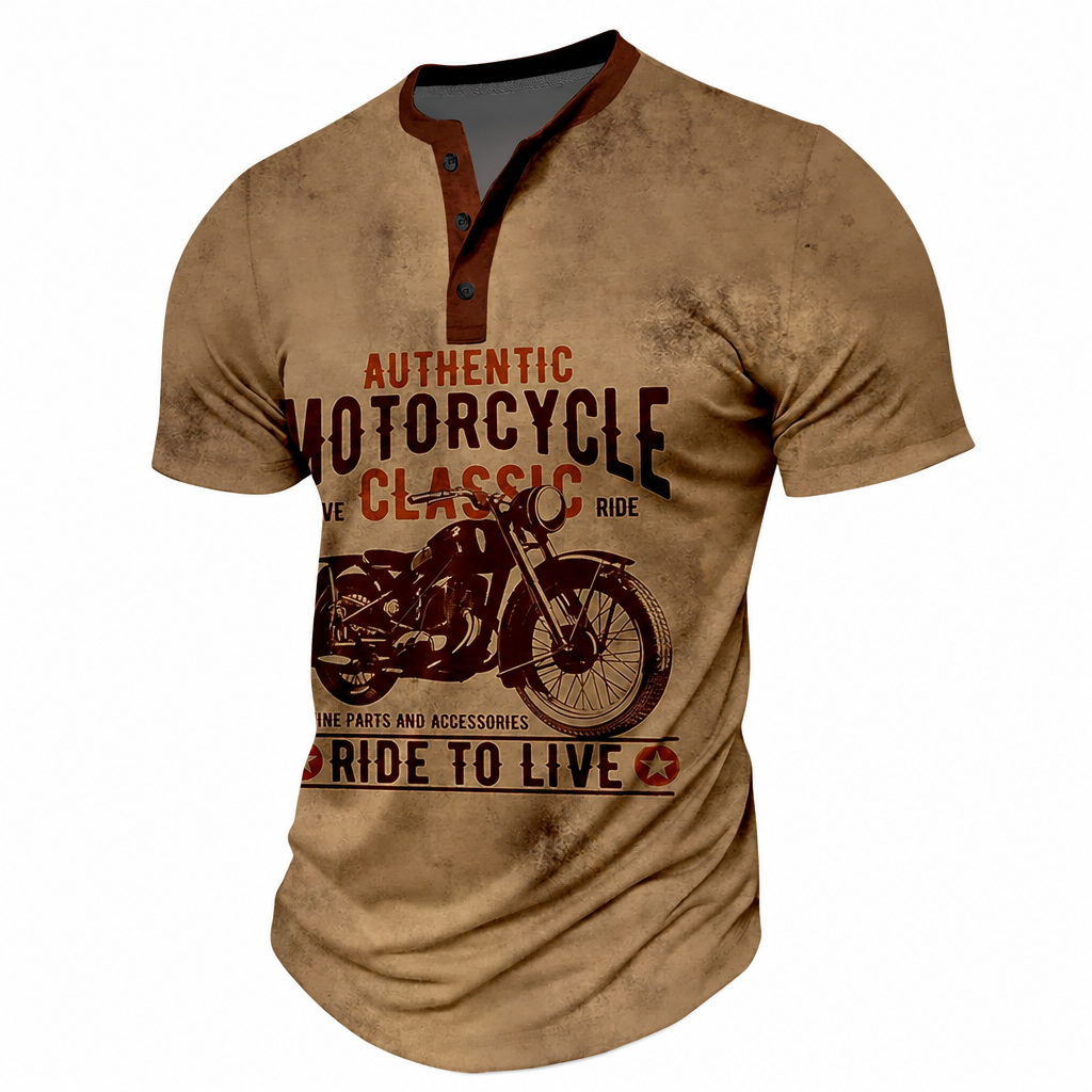 Ride To Live Classic Motorcycle Biker Graphic Henley Shirt