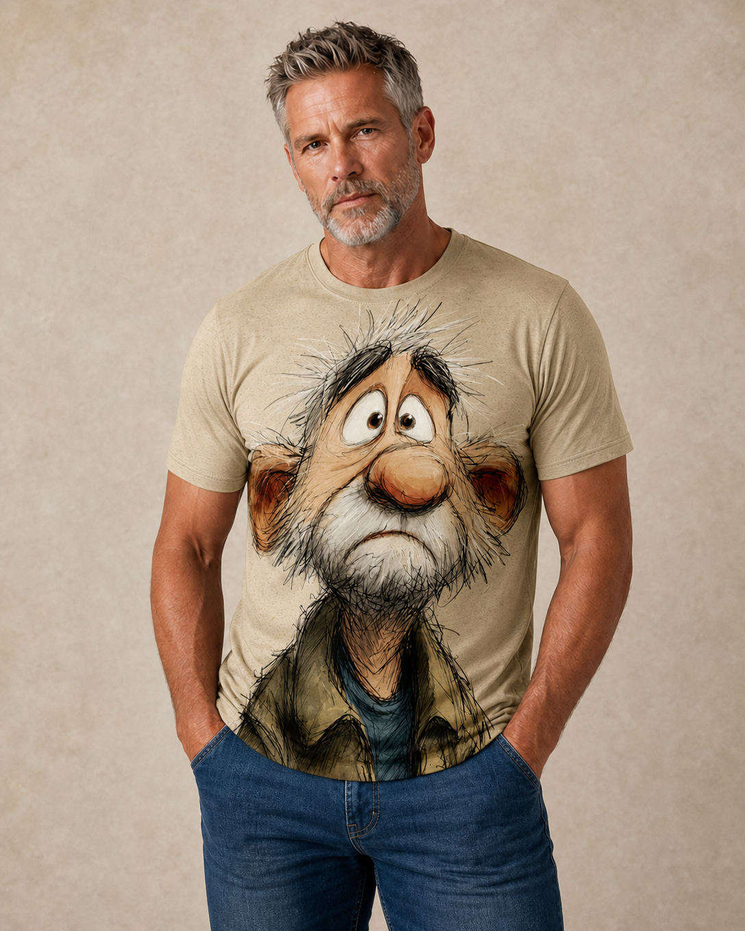 Ombre Funny Old Man Graphic Print Tee