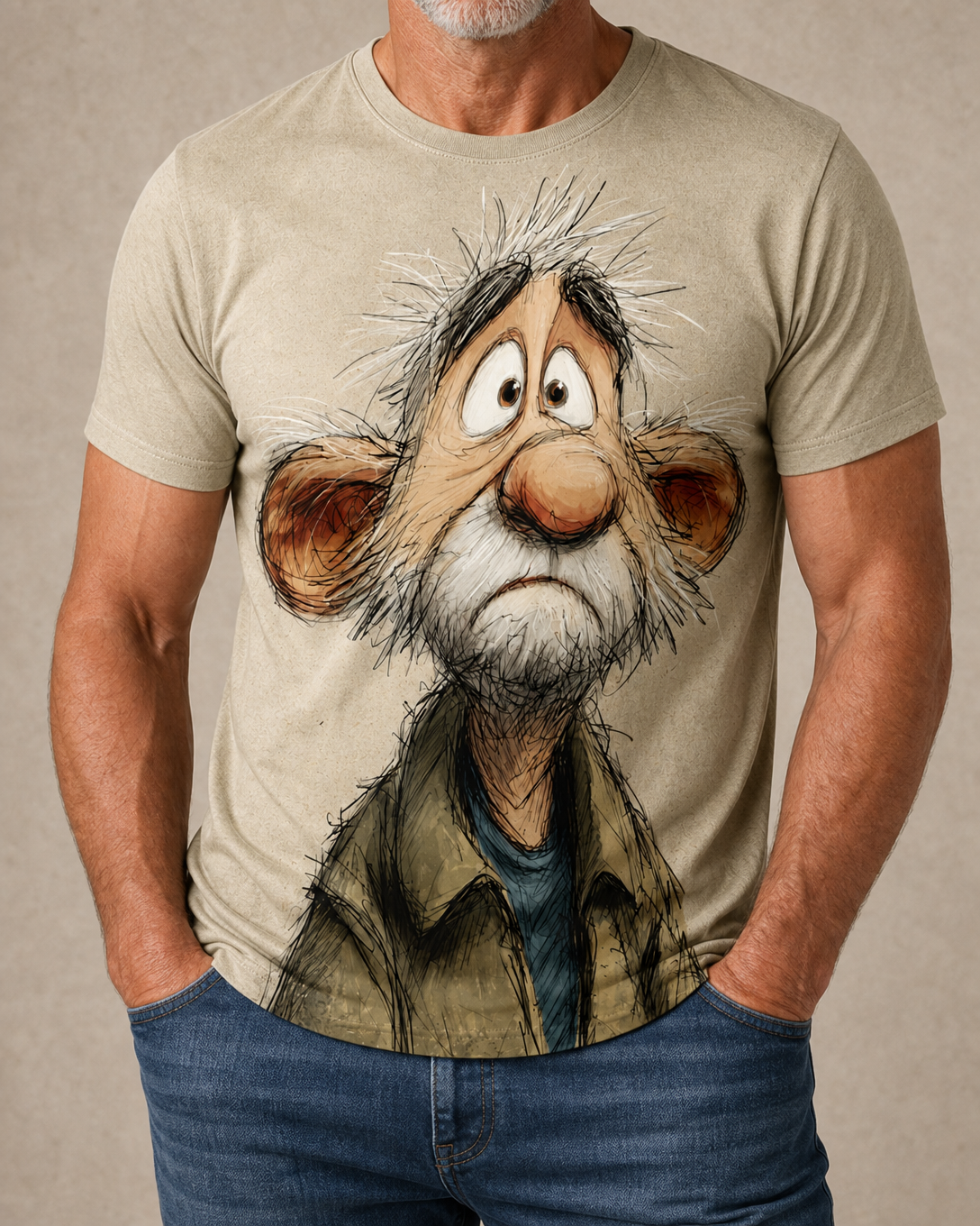 Ombre Funny Old Man Graphic Print Tee