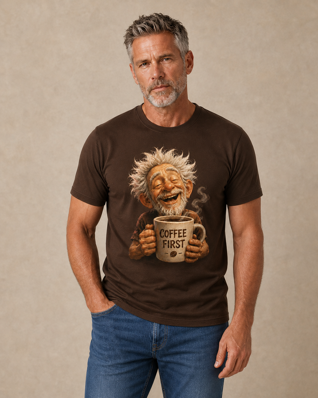 Funny Old Man Grandpa Coffee Cartoon Tee