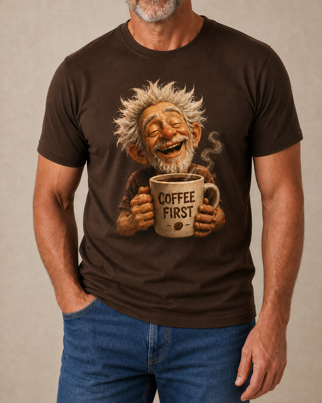 Funny Old Man Grandpa Coffee Cartoon Tee