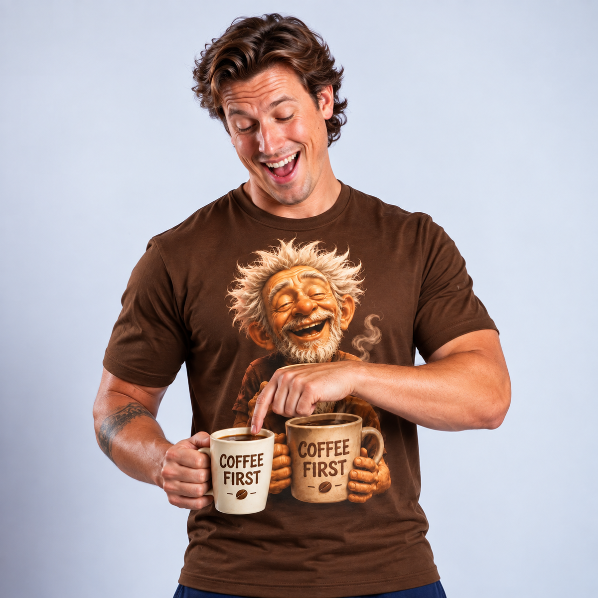 Funny Old Man Grandpa Coffee Cartoon Tee