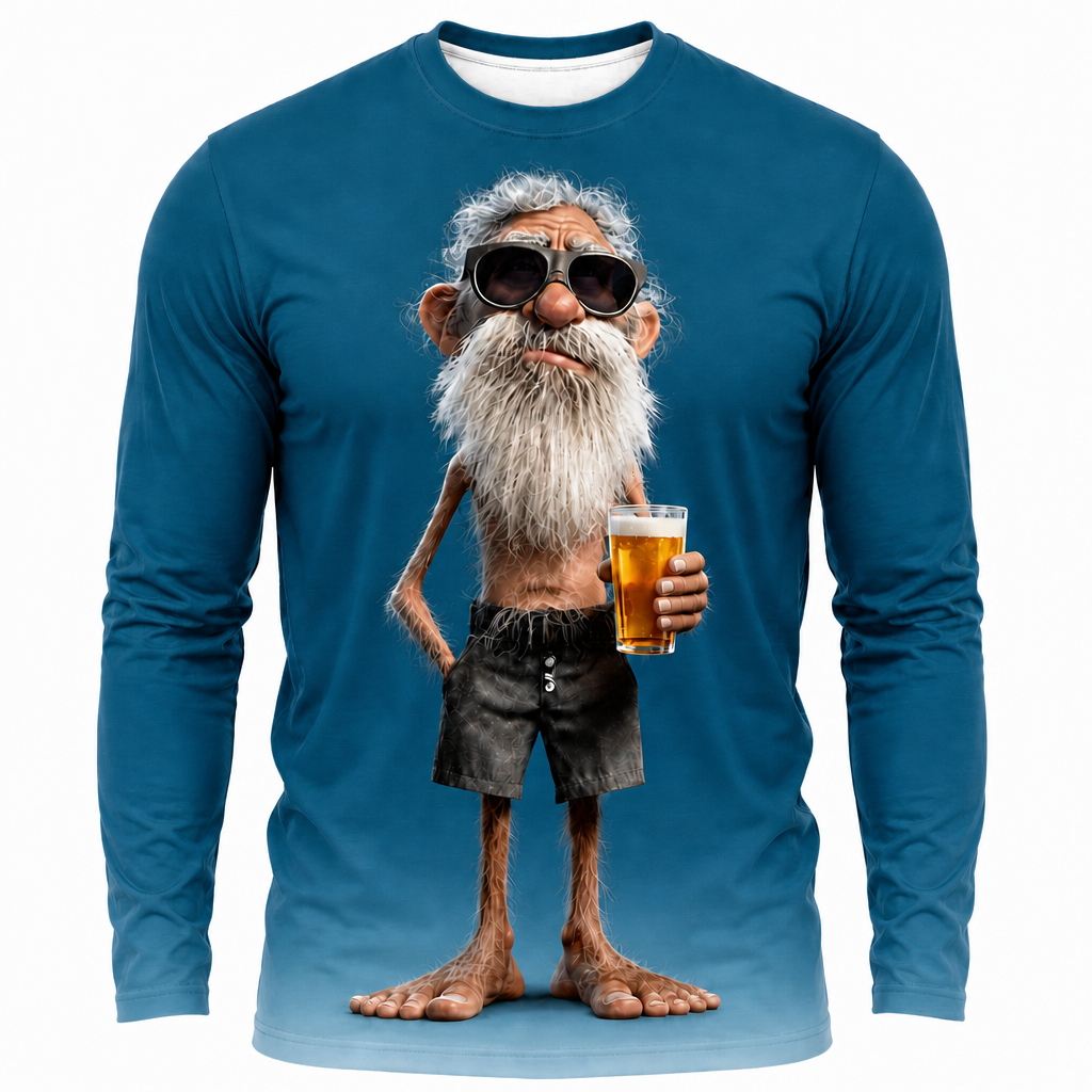Happy Beer Old Man Graphic Long-sleeve Tee