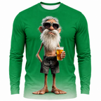 Happy Beer Old Man Graphic Long-sleeve Tee