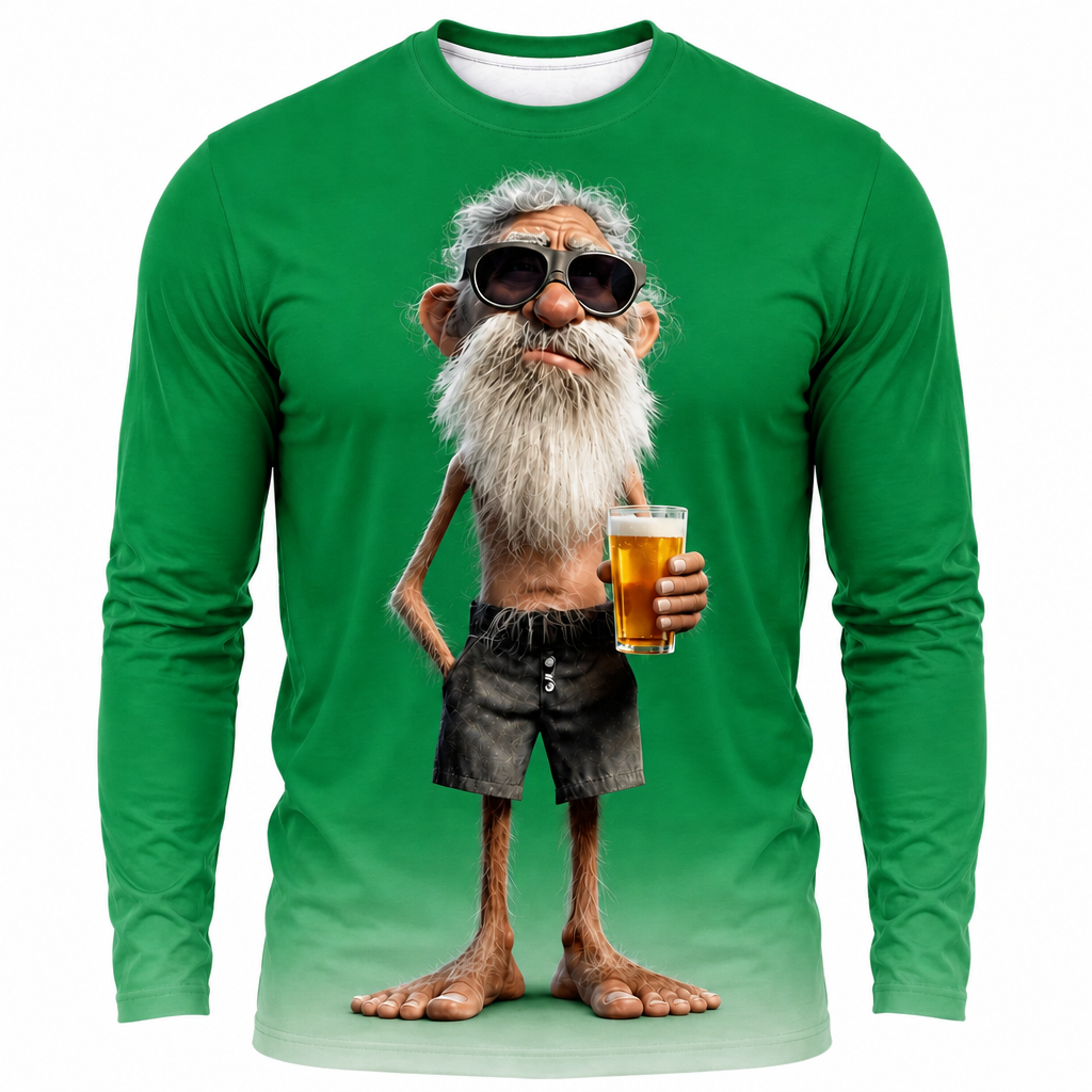 Happy Beer Old Man Graphic Long-sleeve Tee
