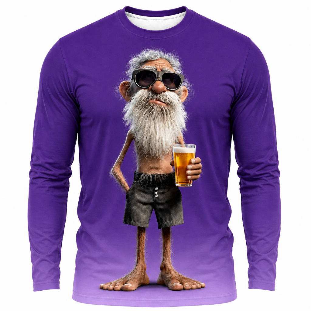 Happy Beer Old Man Graphic Long-sleeve Tee