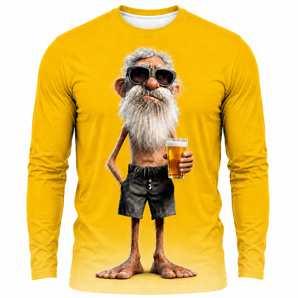 Happy Beer Old Man Graphic Long-sleeve Tee