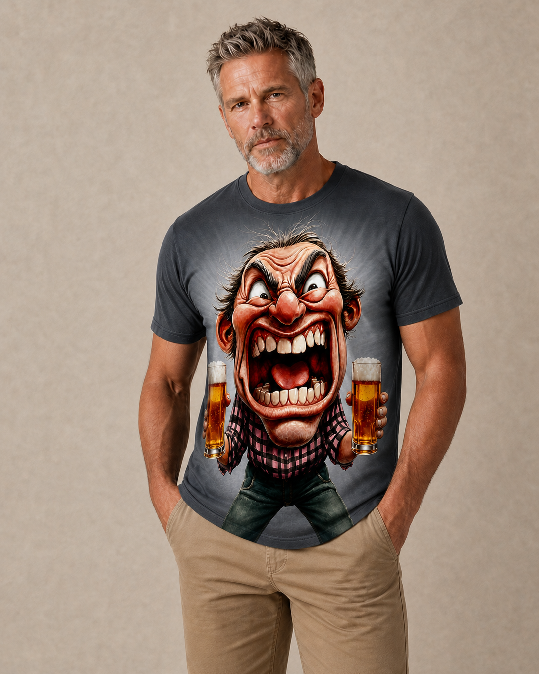 Ombre Old Man Beer Funny 3D Graphic Print Tee