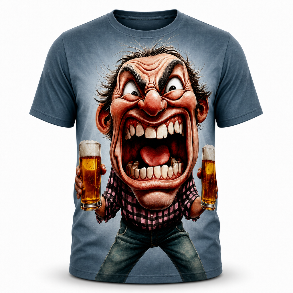 Ombre Old Man Beer Funny 3D Graphic Print Tee