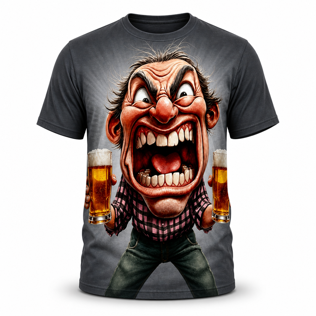 Ombre Old Man Beer Funny 3D Graphic Print Tee