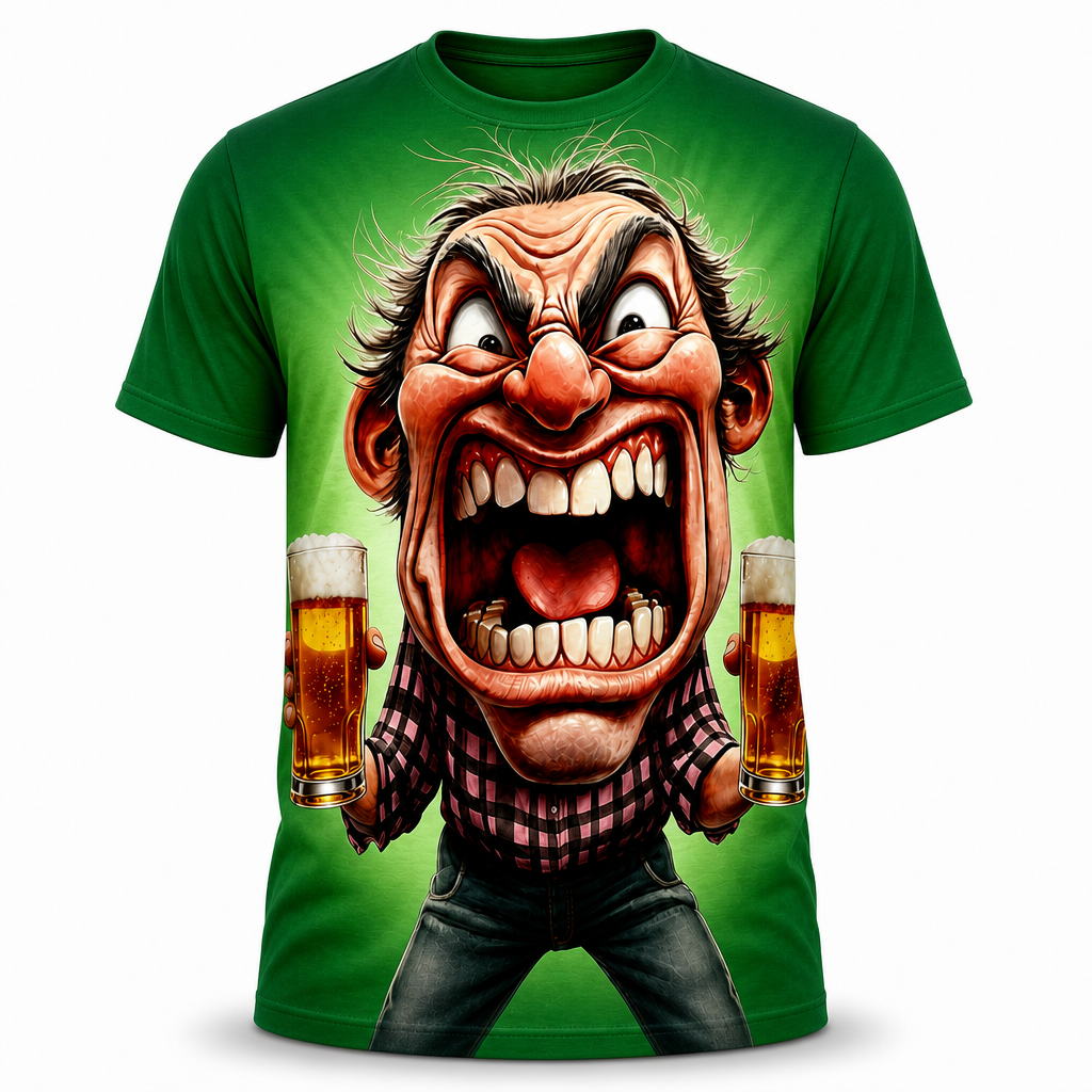 Ombre Old Man Beer Funny 3D Graphic Print Tee