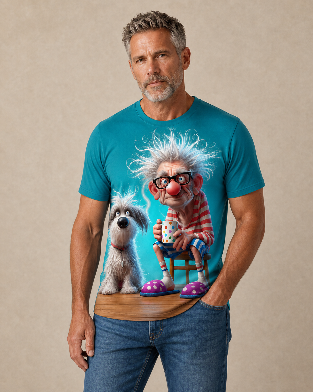 Legendary 3D Old Man Coffee First Funny Graphic Tee