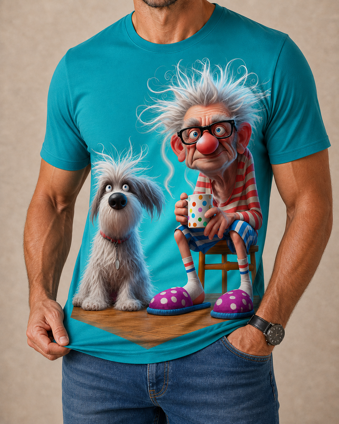 Legendary 3D Old Man Coffee First Funny Graphic Tee