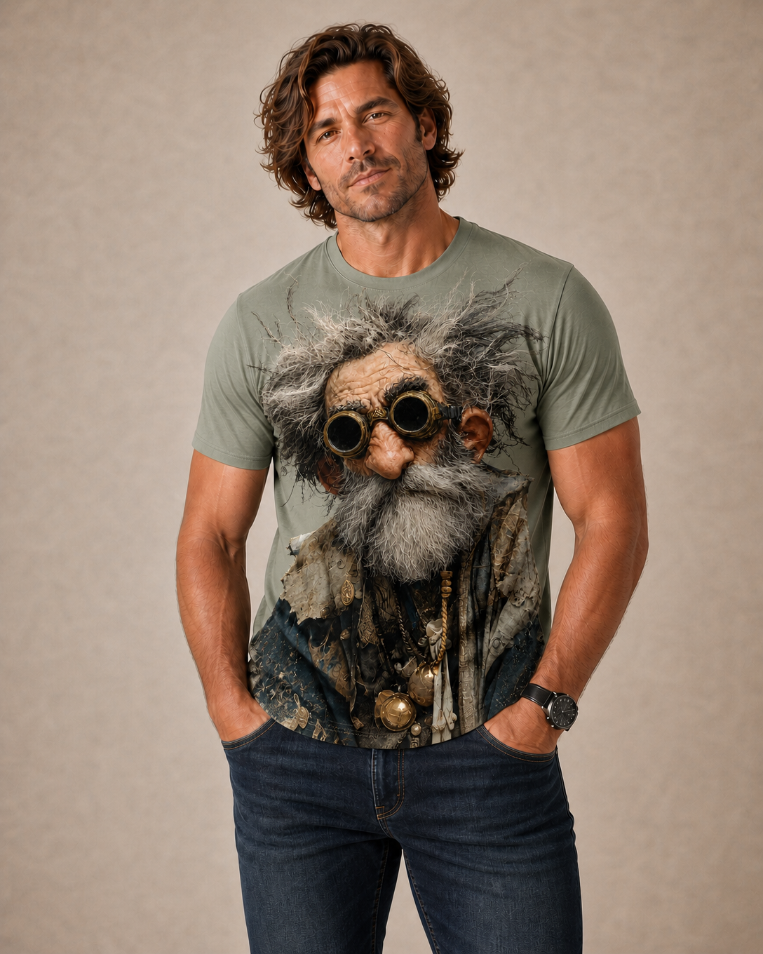 Funny Ombre Cool Old Man Graphic Print Tee