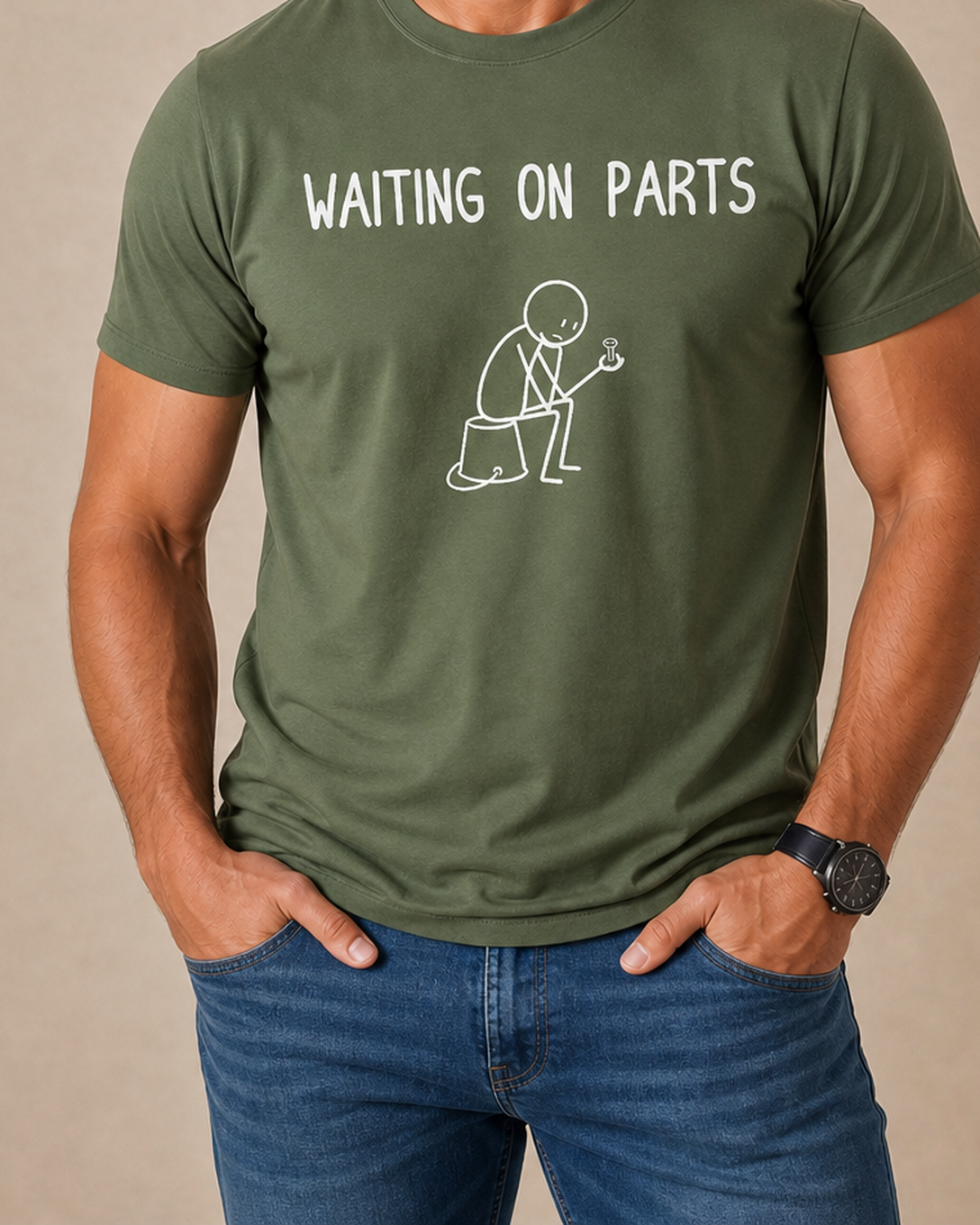 Waiting On Parts Stick Figure Mechanic Humor Graphic Tee