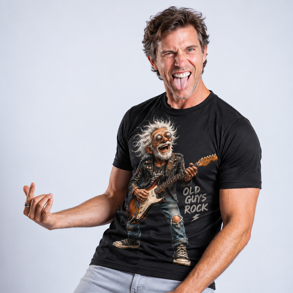Happy Old Man Guitar Music Rocker Graphic Tee