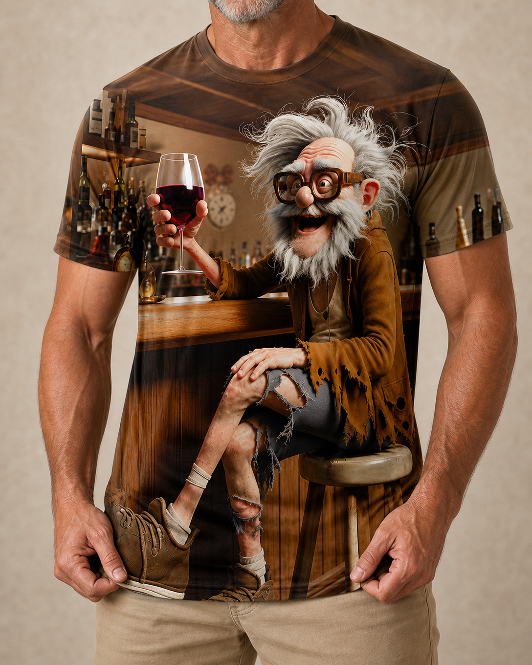 Crazy Old Man Wine Cheers Graphic Tee