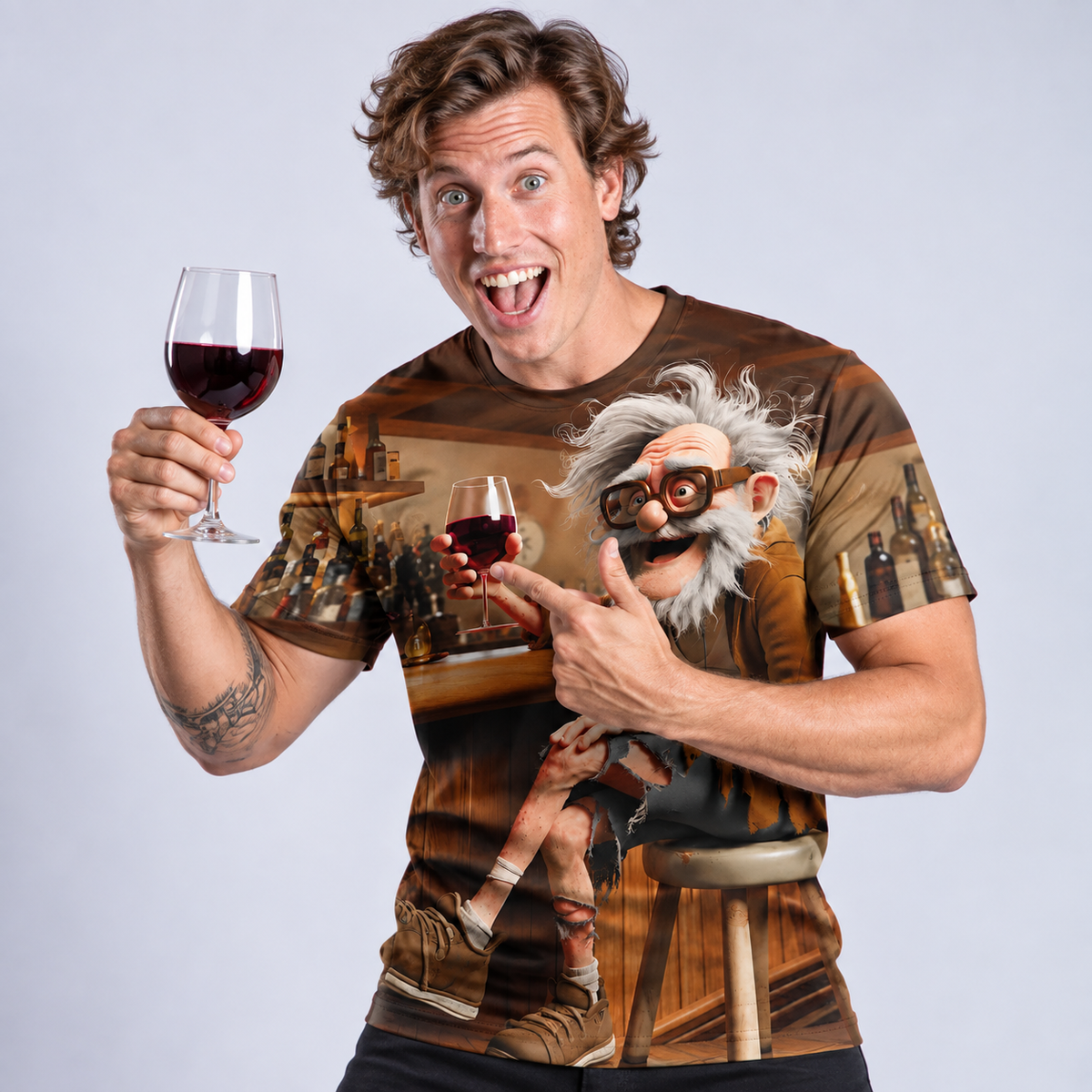 Crazy Old Man Wine Cheers Graphic Tee