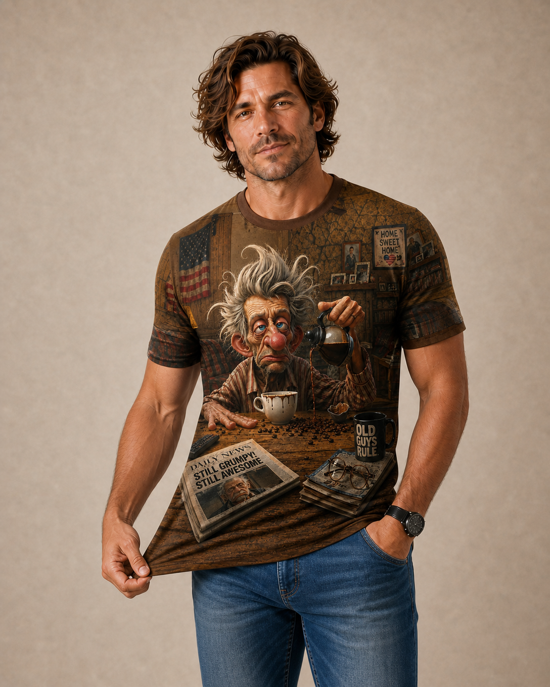 Vintage Classic Coffee Old Man Graphic Tee