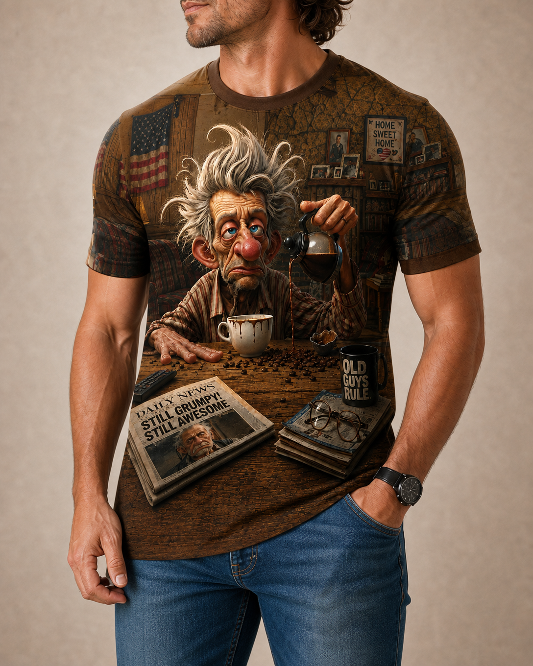 Vintage Classic Coffee Old Man Graphic Tee