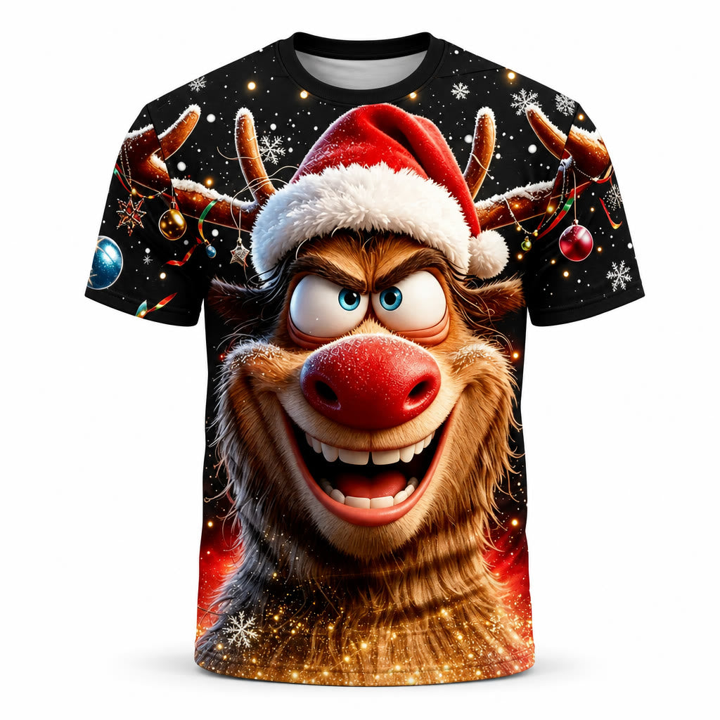 Moose Christmas Festive Holiday Animal Casual Short Sleeve Tee