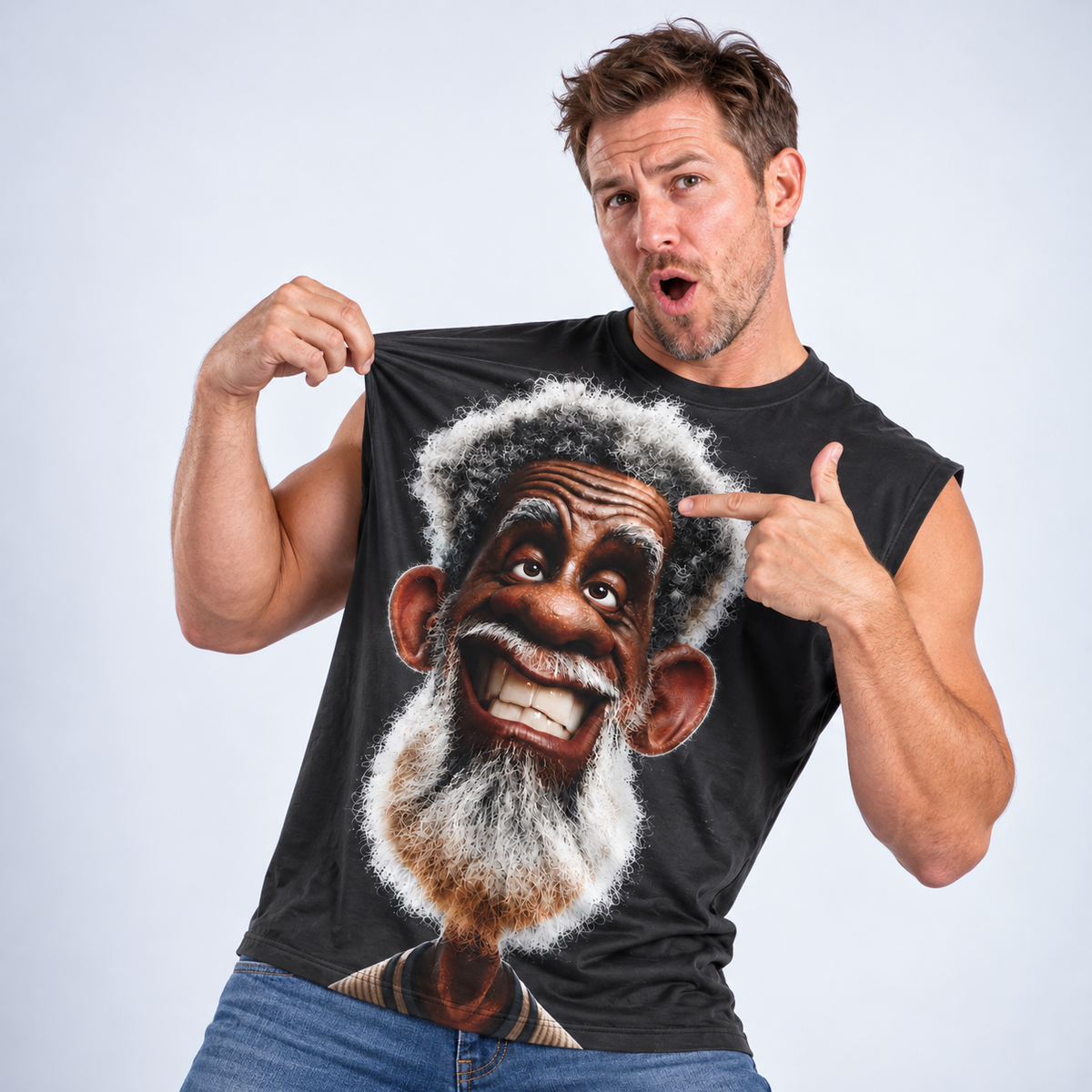 Old Man 3D Print Graphic Sleeveless Tee