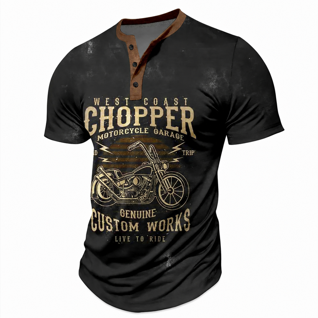 West Coast Chopper Motorcycle Garage Biker Graphic Henley Shirt