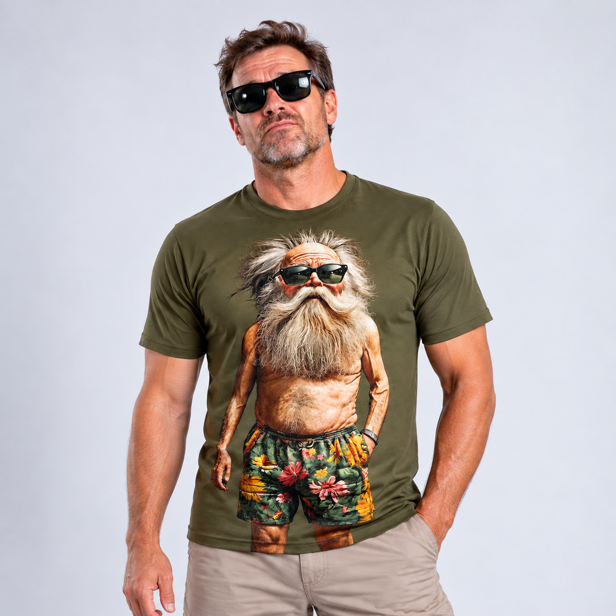 Legendary Old Man Army Green 3D Graphic Print Tee