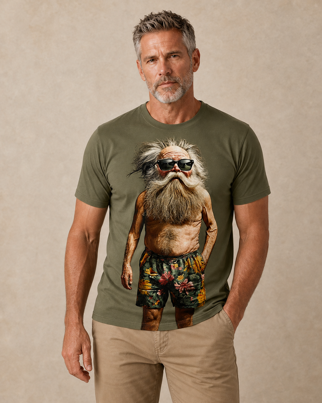 Legendary Old Man Army Green 3D Graphic Print Tee