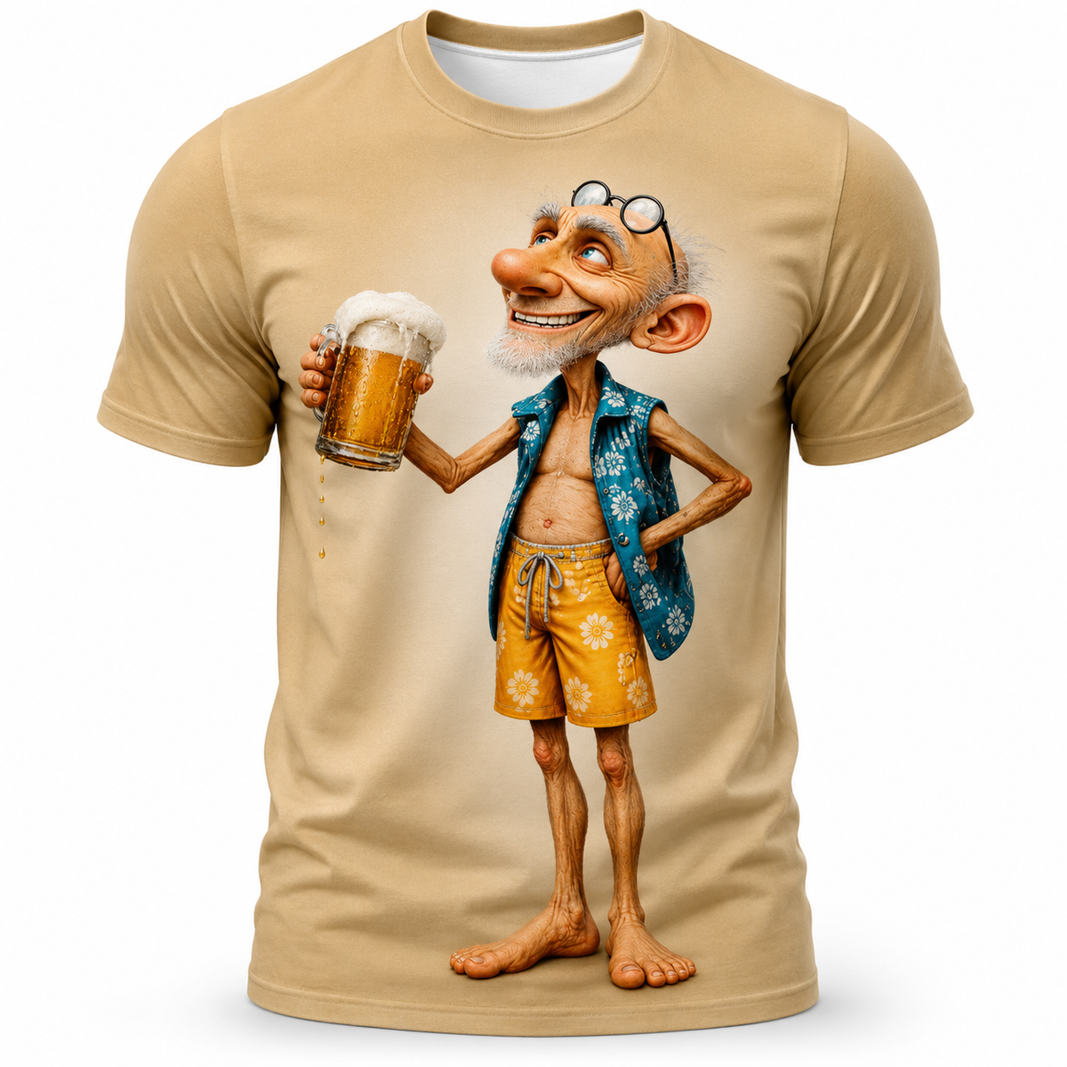 Funny Ombre Old Man Beer 3D Graphic Print Tee