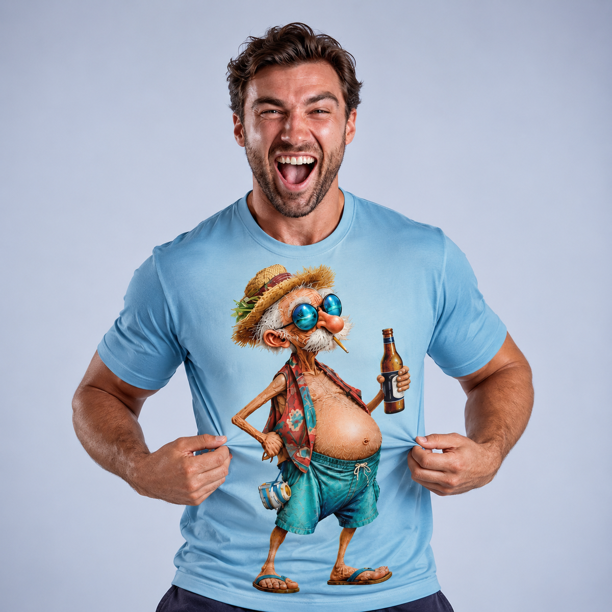 Funny Ombre Old Man Beer 3D Graphic Print Tee
