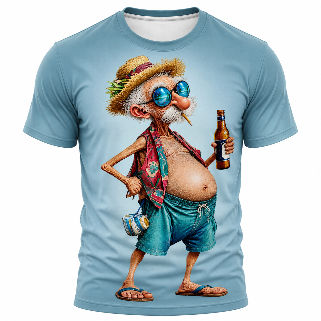 Funny Ombre Old Man Beer 3D Graphic Print Tee