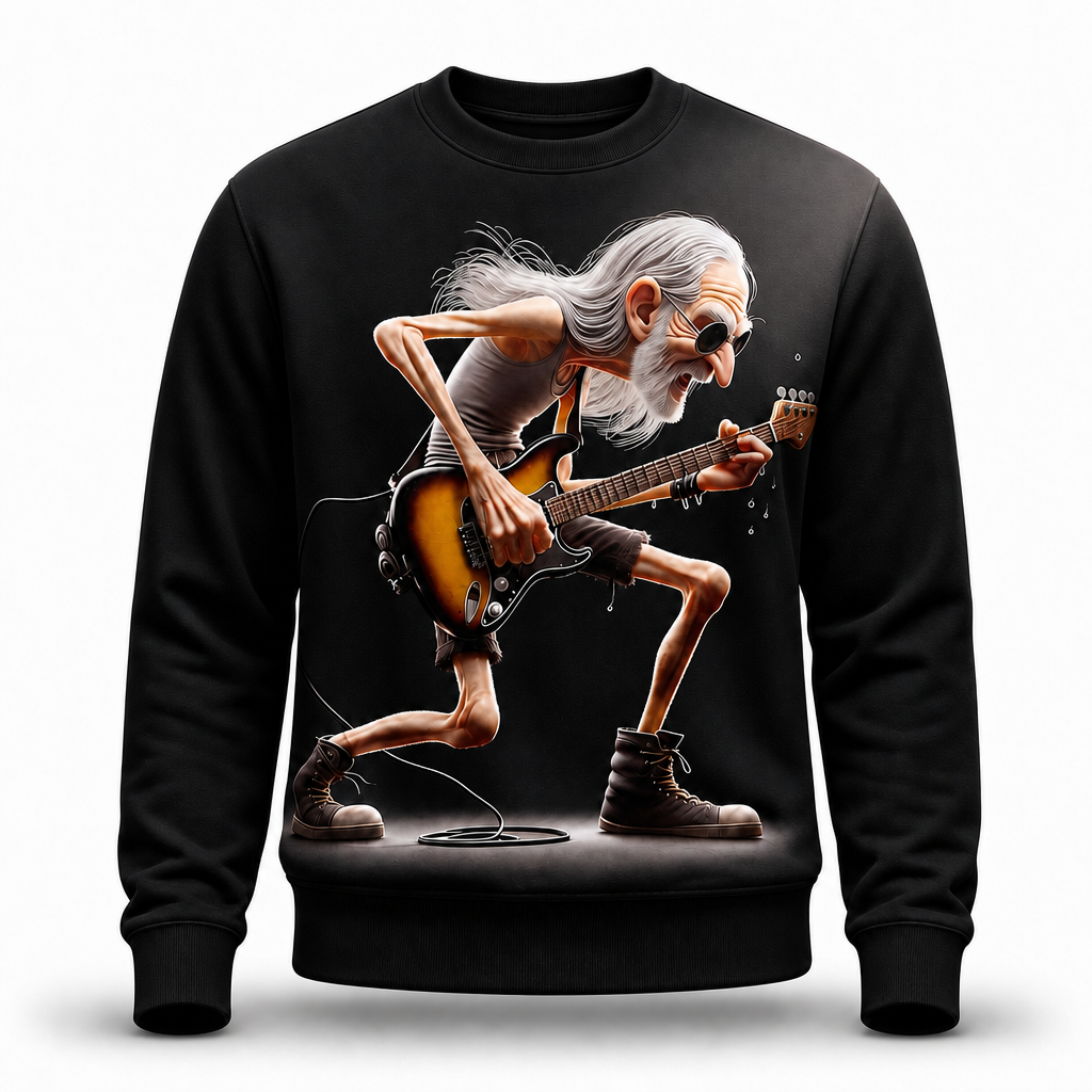 Funny Guitar Old Man Music Graphic Crewneck Sweatshirt Gift