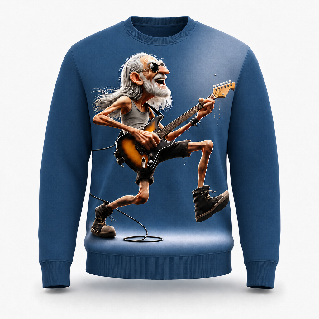 Funny Guitar Old Man Music Graphic Crewneck Sweatshirt Gift