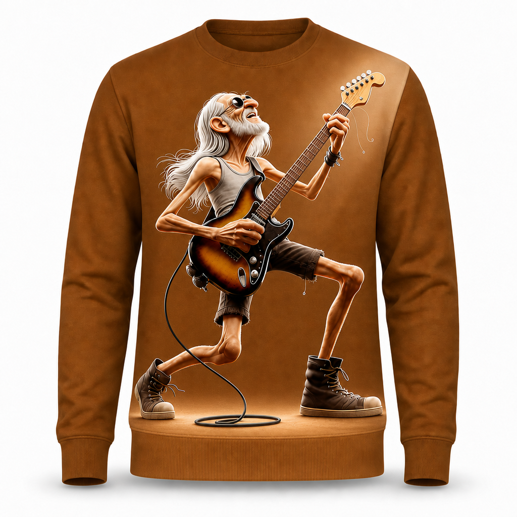 Funny Guitar Old Man Music Graphic Crewneck Sweatshirt Gift