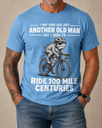 Old Man Riding Cycling Funny Print Bike Graphic Tee