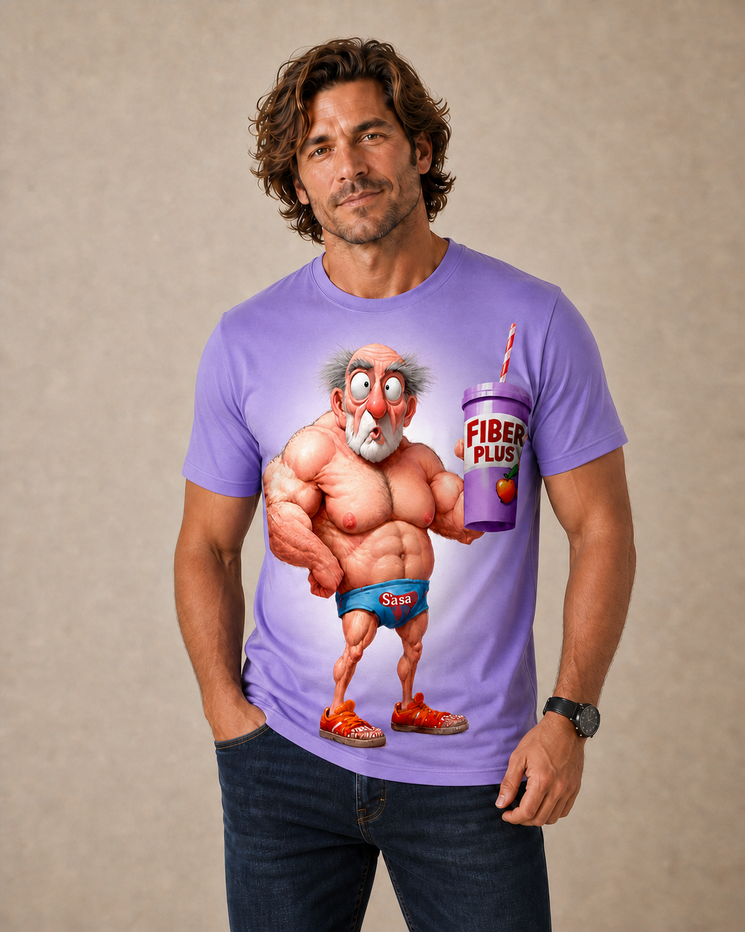 Ombre Funny Fitness Bodybuilding Old Man 3D Graphic Print Tee