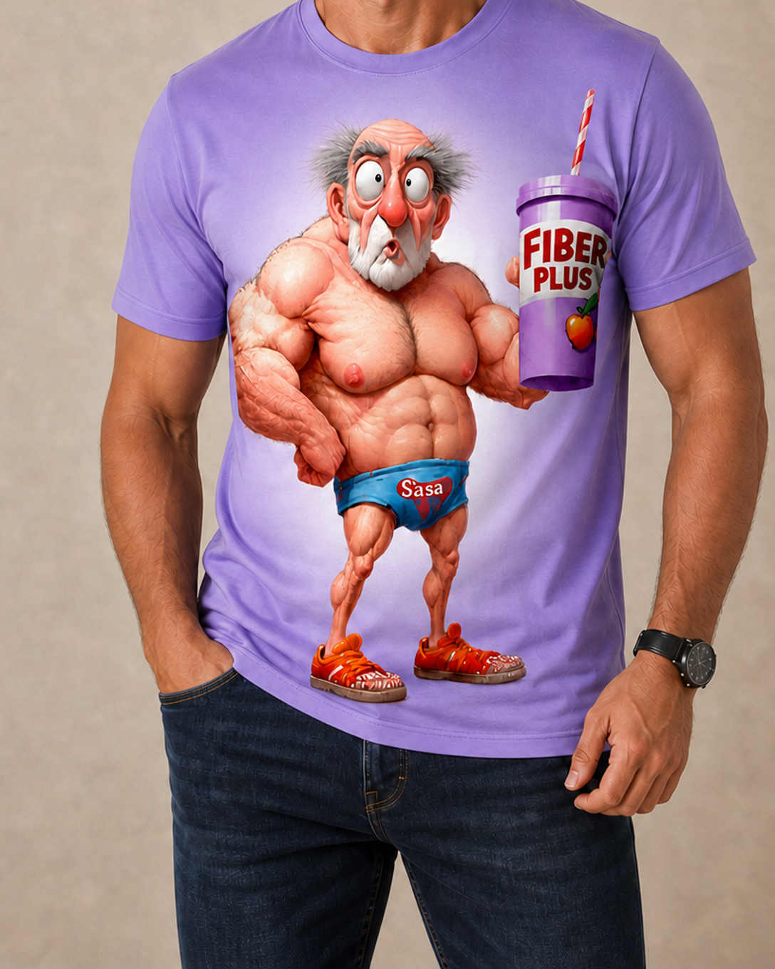 Ombre Funny Fitness Bodybuilding Old Man 3D Graphic Print Tee
